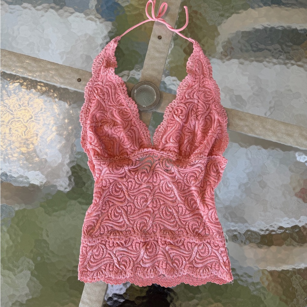 Coral Pink Lace BEBE Halter Top